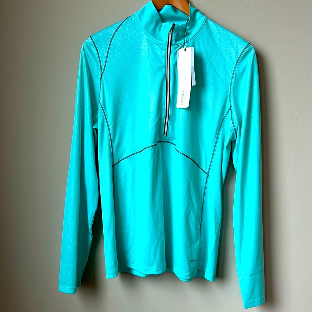 CUTTER & BUCK NWT teal w/ black stitching, long sleeved, athletic top size XL